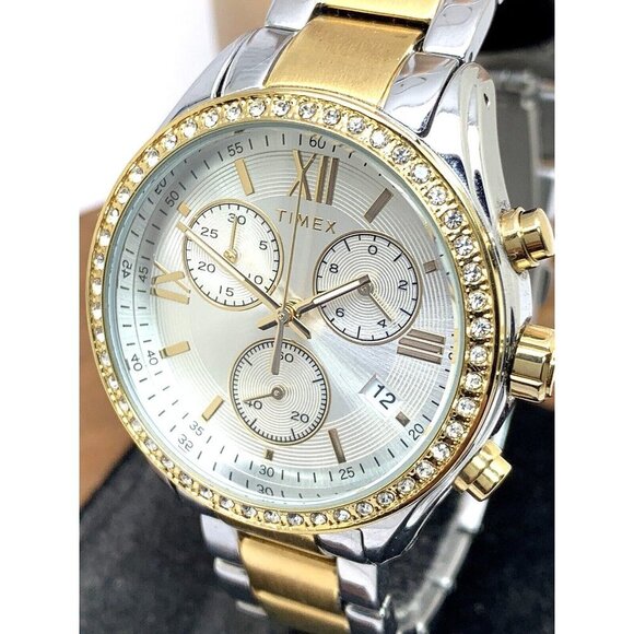 Timex Women's Watch TW2V57700 Quartz Chronograph Silver Dial Two Tone St… - Picture 1 of 14